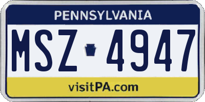 PA license plate MSZ4947