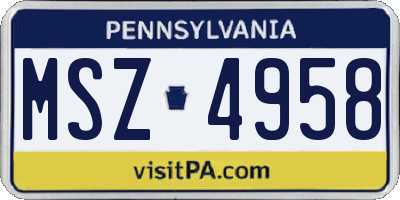 PA license plate MSZ4958