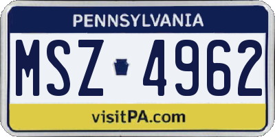 PA license plate MSZ4962