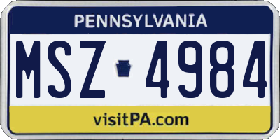 PA license plate MSZ4984