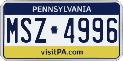 PA license plate MSZ4996