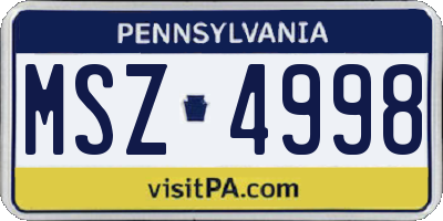 PA license plate MSZ4998