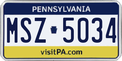 PA license plate MSZ5034