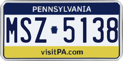 PA license plate MSZ5138