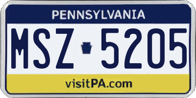PA license plate MSZ5205