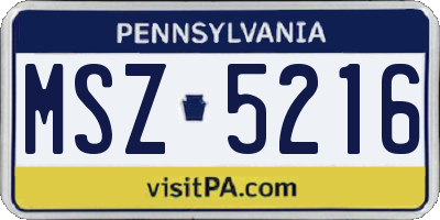 PA license plate MSZ5216