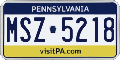 PA license plate MSZ5218