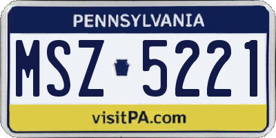 PA license plate MSZ5221