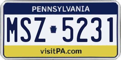 PA license plate MSZ5231