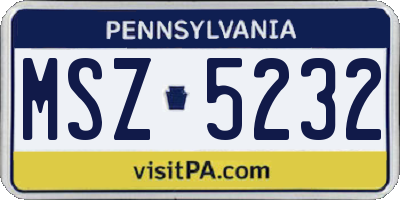 PA license plate MSZ5232
