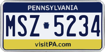 PA license plate MSZ5234
