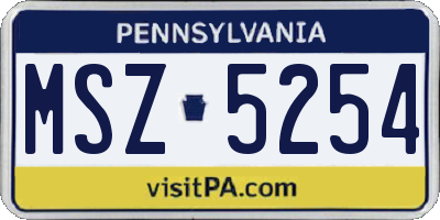 PA license plate MSZ5254