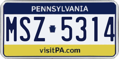 PA license plate MSZ5314