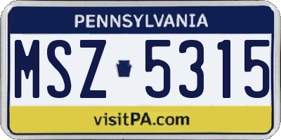 PA license plate MSZ5315