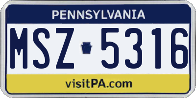 PA license plate MSZ5316