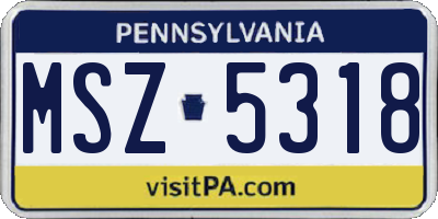 PA license plate MSZ5318