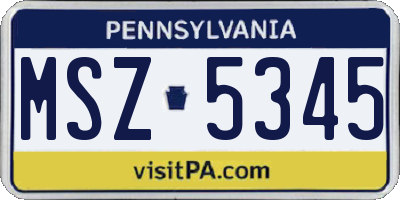 PA license plate MSZ5345