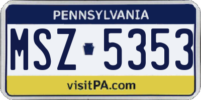 PA license plate MSZ5353