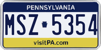 PA license plate MSZ5354