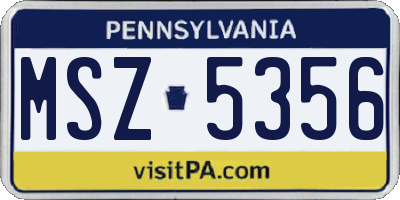 PA license plate MSZ5356