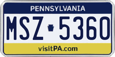 PA license plate MSZ5360
