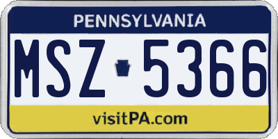 PA license plate MSZ5366