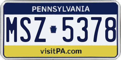 PA license plate MSZ5378