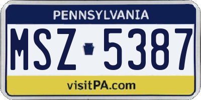 PA license plate MSZ5387