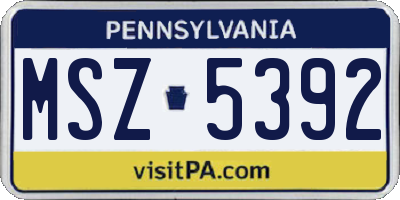 PA license plate MSZ5392