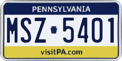 PA license plate MSZ5401