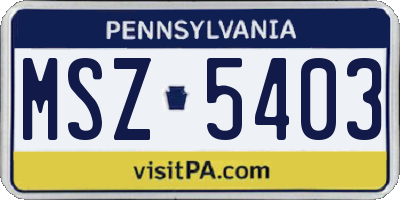 PA license plate MSZ5403