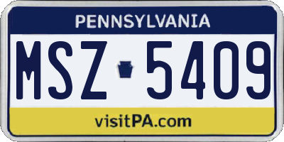PA license plate MSZ5409