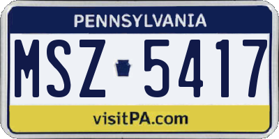 PA license plate MSZ5417