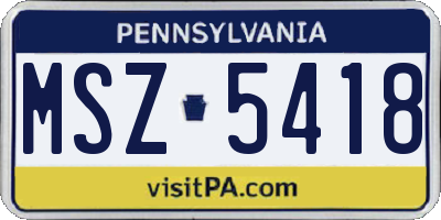 PA license plate MSZ5418
