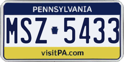 PA license plate MSZ5433