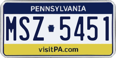 PA license plate MSZ5451