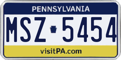 PA license plate MSZ5454
