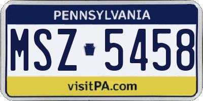 PA license plate MSZ5458
