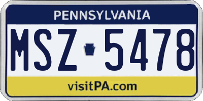PA license plate MSZ5478