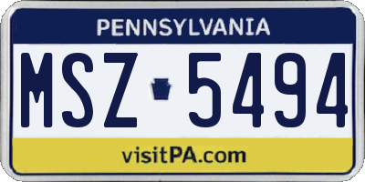 PA license plate MSZ5494