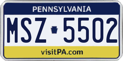 PA license plate MSZ5502