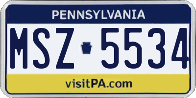 PA license plate MSZ5534
