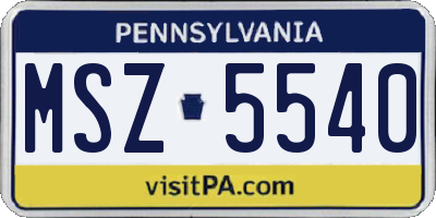 PA license plate MSZ5540
