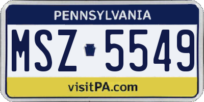 PA license plate MSZ5549