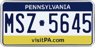 PA license plate MSZ5645