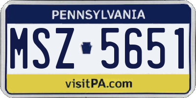 PA license plate MSZ5651