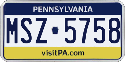 PA license plate MSZ5758