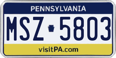 PA license plate MSZ5803