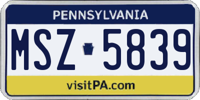 PA license plate MSZ5839