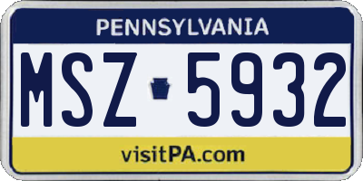 PA license plate MSZ5932